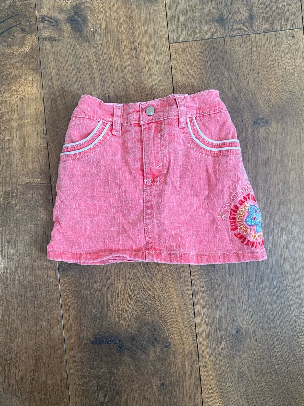 Levi's Toddler Girls Denim Mini Skort Floral Embroidery Pink Red 24 Months